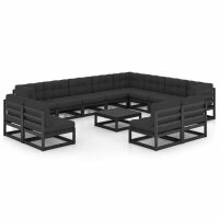 vidaXL 13-tlg. Garten-Lounge-Set mit Kissen Schwarz Kiefer Massivholz