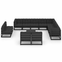 vidaXL 13-tlg. Garten-Lounge-Set mit Kissen Schwarz Kiefer Massivholz