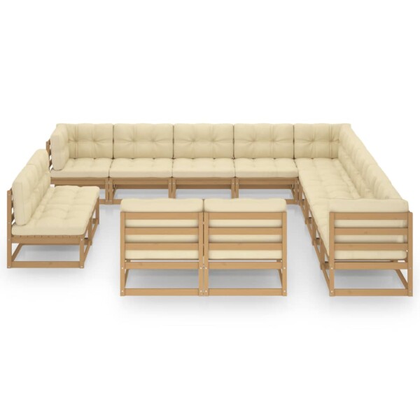 vidaXL 13-tlg. Garten-Lounge-Set Kissen Honigbraun Kiefer Massivholz