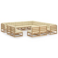 vidaXL 13-tlg. Garten-Lounge-Set Kissen Honigbraun Kiefer Massivholz