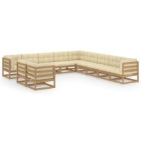 vidaXL 11-tlg. Garten-Lounge-Set Kissen Honigbraun Kiefer Massivholz