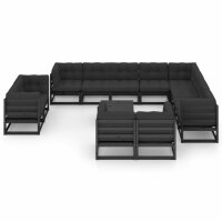 vidaXL 13-tlg. Garten-Lounge-Set mit Kissen Schwarz Kiefer Massivholz