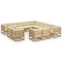 vidaXL 13-tlg. Garten-Lounge-Set Kissen Honigbraun Kiefer Massivholz