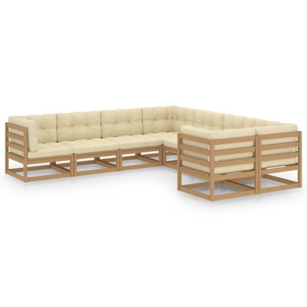 vidaXL 8-tlg. Garten-Lounge-Set Kissen Honigbraun Kiefer Massivholz