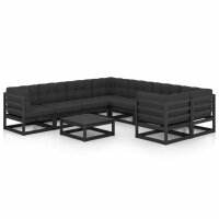 vidaXL 9-tlg. Garten-Lounge-Set mit Kissen Schwarz Massivholz Kiefer