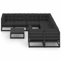 vidaXL 9-tlg. Garten-Lounge-Set mit Kissen Schwarz Massivholz Kiefer