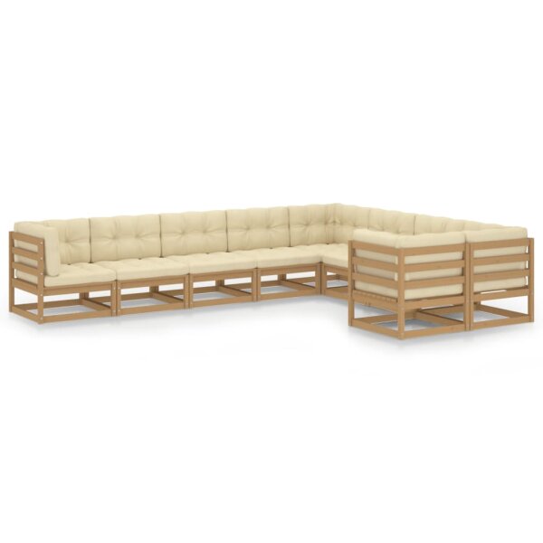 vidaXL 9-tlg. Garten-Lounge-Set Kissen Honigbraun Kiefer Massivholz