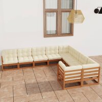 vidaXL 9-tlg. Garten-Lounge-Set Kissen Honigbraun Kiefer Massivholz