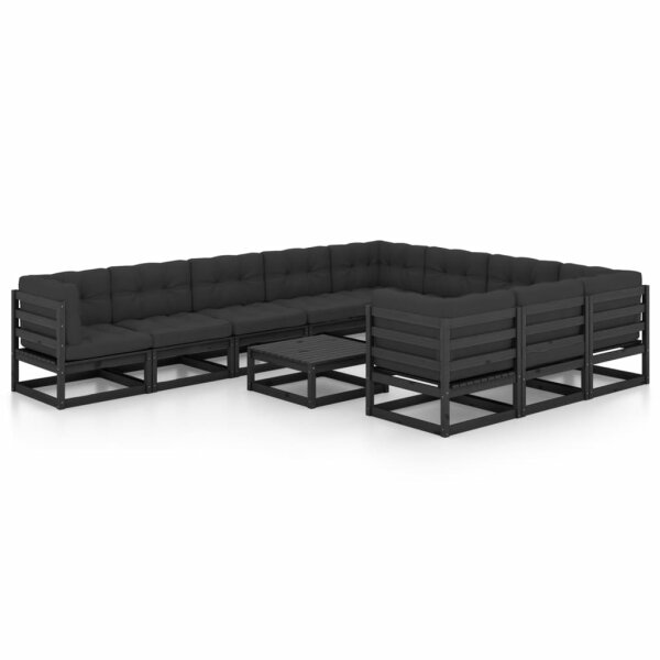 vidaXL 11-tlg. Garten-Lounge-Set mit Kissen Schwarz Massivholz Kiefer