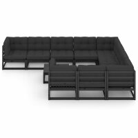 vidaXL 11-tlg. Garten-Lounge-Set mit Kissen Schwarz...