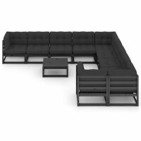 vidaXL 11-tlg. Garten-Lounge-Set mit Kissen Schwarz Massivholz Kiefer