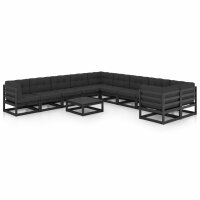 vidaXL 11-tlg. Garten-Lounge-Set mit Kissen Schwarz Massivholz Kiefer