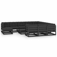 vidaXL 12-tlg. Garten-Lounge-Set mit Kissen Schwarz Kiefer Massivholz