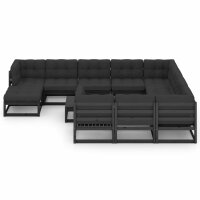 vidaXL 12-tlg. Garten-Lounge-Set mit Kissen Schwarz Kiefer Massivholz