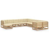 vidaXL 11-tlg. Garten-Lounge-Set Kissen Honigbraun Kiefer...