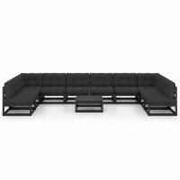 vidaXL 11-tlg. Garten-Lounge-Set mit Kissen Schwarz Massivholz Kiefer