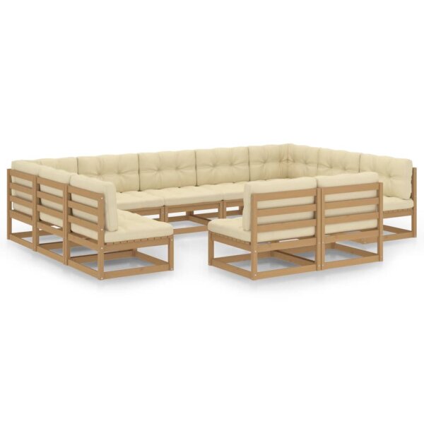 vidaXL 11-tlg. Garten-Lounge-Set Kissen Honigbraun Kiefer Massivholz