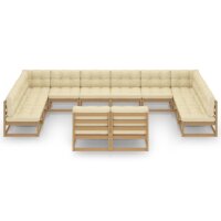 vidaXL 12-tlg. Garten-Lounge-Set Kissen Honigbraun Kiefer Massivholz