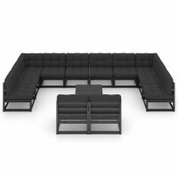 vidaXL 13-tlg. Garten-Lounge-Set mit Kissen Schwarz Massivholz Kiefer