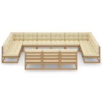 vidaXL 13-tlg. Garten-Lounge-Set Kissen Honigbraun Kiefer Massivholz