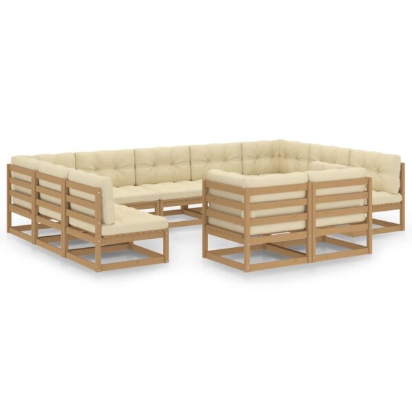 vidaXL 11-tlg. Garten-Lounge-Set Kissen Honigbraun Kiefer Massivholz