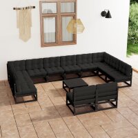 vidaXL 13-tlg. Garten-Lounge-Set mit Kissen Schwarz...