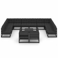 vidaXL 13-tlg. Garten-Lounge-Set mit Kissen Schwarz Massivholz Kiefer