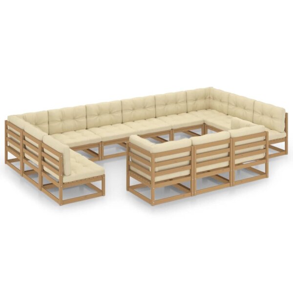 vidaXL 13-tlg. Garten-Lounge-Set Kissen Honigbraun Kiefer Massivholz