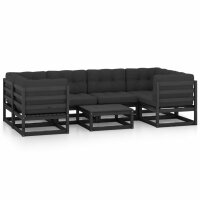 vidaXL 7-tlg. Garten-Lounge-Set mit Kissen Schwarz Massivholz Kiefer