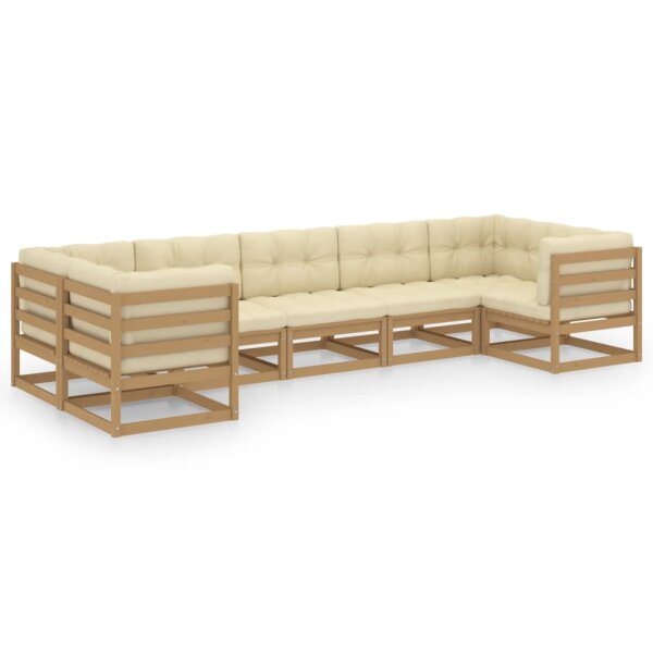 vidaXL 7-tlg. Garten-Lounge-Set Kissen Honigbraun Kiefer Massivholz