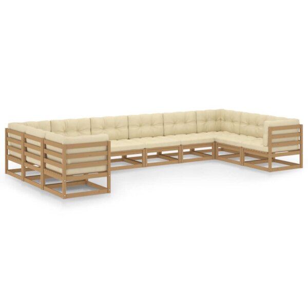 vidaXL 10-tlg. Garten-Lounge-Set Kissen Honigbraun Kiefer Massivholz