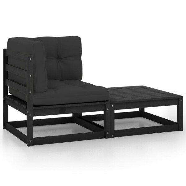 vidaXL 2-tlg. Garten-Lounge-Set mit Kissen Schwarz Kiefer Massivholz