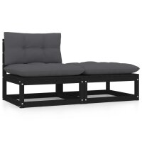 vidaXL 2-tlg. Garten-Lounge-Set mit Kissen Schwarz Kiefer...