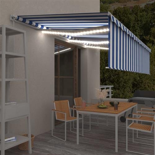 vidaXL Gelenkarmmarkise Einziehbar mit Jalousie LED 6x3 m Blau & Weiß