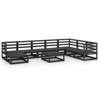 WOWONA 9-tlg. Garten-Lounge-Set Schwarz Massivholz Kiefer