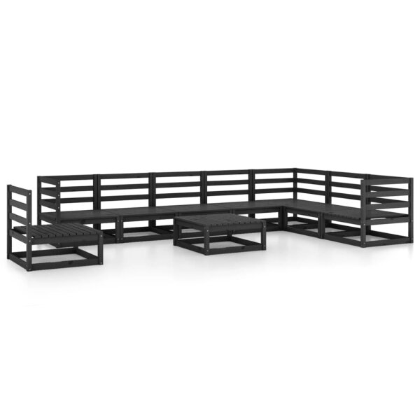 vidaXL 9-tlg. Garten-Lounge-Set Schwarz Massivholz Kiefer