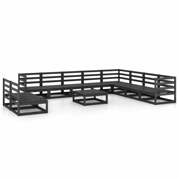 vidaXL 11-tlg. Garten-Lounge-Set Schwarz Massivholz Kiefer