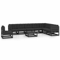 vidaXL 9-tlg. Garten-Lounge-Set mit Kissen Schwarz Massivholz Kiefer