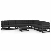 vidaXL 9-tlg. Garten-Lounge-Set mit Kissen Schwarz Massivholz Kiefer