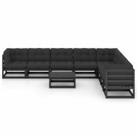 vidaXL 9-tlg. Garten-Lounge-Set mit Kissen Schwarz Massivholz Kiefer