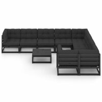 vidaXL 10-tlg. Garten-Lounge-Set mit Kissen Schwarz Kiefer Massivholz