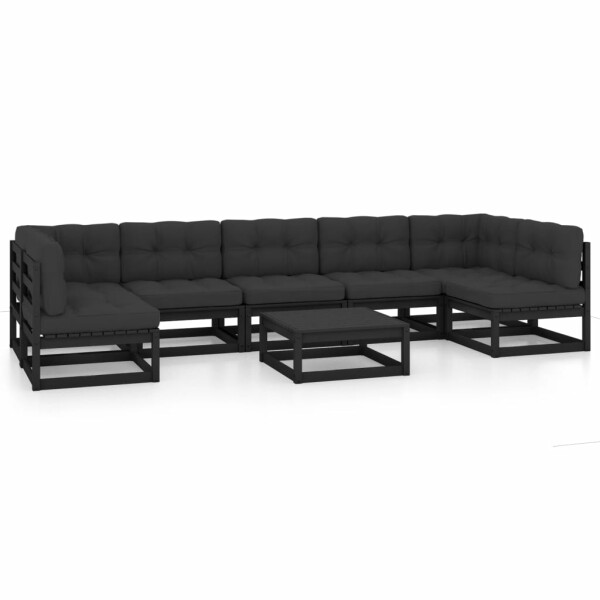 vidaXL 8-tlg. Garten-Lounge-Set mit Kissen Schwarz Kiefer Massivholz