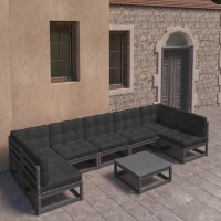 vidaXL 8-tlg. Garten-Lounge-Set mit Kissen Schwarz Kiefer Massivholz