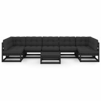 vidaXL 8-tlg. Garten-Lounge-Set mit Kissen Schwarz Kiefer Massivholz