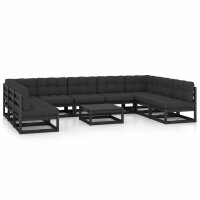 vidaXL 10-tlg. Garten-Lounge-Set mit Kissen Schwarz Kiefer Massivholz