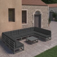 vidaXL 10-tlg. Garten-Lounge-Set mit Kissen Schwarz Kiefer Massivholz