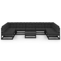 vidaXL 10-tlg. Garten-Lounge-Set mit Kissen Schwarz Kiefer Massivholz