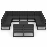 vidaXL 12-tlg. Garten-Lounge-Set mit Kissen Schwarz Kiefer Massivholz