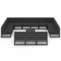 vidaXL 14-tlg. Garten-Lounge-Set mit Kissen Schwarz Kiefer Massivholz