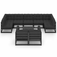 vidaXL 10-tlg. Garten-Lounge-Set mit Kissen Schwarz Kiefer Massivholz